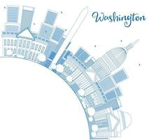 Outline Washington DC Skyline with Copy Space and Blue Buildings. vector