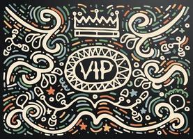 VIP. Hand drawn vintage print with decorative outline ornament. vector