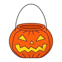 Halloween candy container in the shape of a pumpkin. Jack the Lantern. Orange pumpkin with cut out mouth and eyes. vector