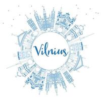 Outline Vilnius Skyline with Blue Landmarks and Copy Space. vector