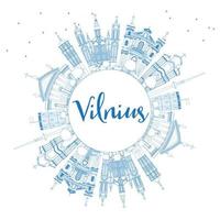 delinee el horizonte de vilnius con puntos de referencia azules y copie el espacio. vector