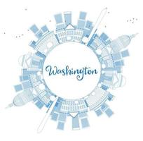 Outline Washington DC Skyline with Copy Space and Blue Buildings. vector