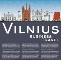 Vilnius Skyline with Gray Landmarks, Blue Sky and Copy Space. vector