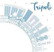 Outline Tripoli Skyline with Blue Buildings and Copy Space. vector