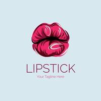 Lipstick kiss cosmetics logo design template for brand or company and other vector