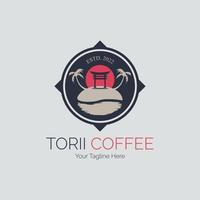 diseño de plantilla de logotipo de isla de grano de café de puerta torii japonesa para marca o empresa y otros vector