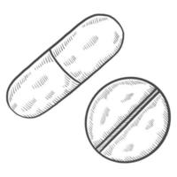 capsule pills healthcare charity humanitarian international day isolated doodle hand drawn sketch with outline style vector