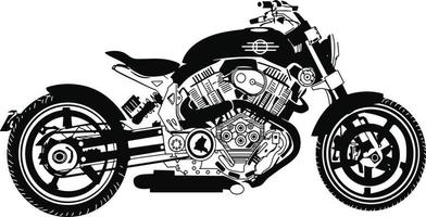 Hand drawn and inked vintage American chopper motorcycle vector