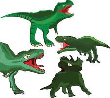 Clipart set of cute colored dinosaurs. T-rex, diplodocus, triceratops, pterodactel. Vector illustration in cartoon style.