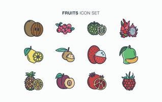 conjunto de iconos de frutas y rebanadas frescas vector