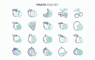 conjunto de iconos de frutas y rebanadas frescas vector