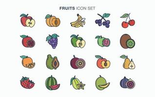 conjunto de iconos de frutas y rebanadas frescas vector