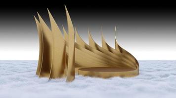 A 3d rendering image of golden stage which have curved screen as background. photo