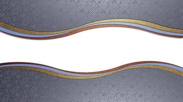 A 3d rendering image of gold and silver and bronze curved plate on steel plate. photo