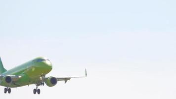 NOVOSIBIRSK, RUSSIAN FEDERATION JUNY 12, 2022 - Embraer E170 of S7 Airlines approaching before landing at Tomachevo Airport, Novosibirsk. Tourism and aviation concept video