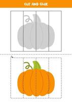 Cut and glue game for kids. Hand drawn pumpkin. vector