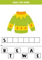juego de ortografía para niños en edad preescolar. suéter verde de dibujos animados. vector