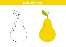 Trace and color cute hand drawn pear. Worksheet for children. vector