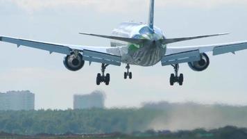 MOSCOW, RUSSIAN FEDERATION SEPTEMBER 12, 2020 - Pegas Fly Boeing 767 VP BOY landing on runway 24L at Sheremetyevo International airport video