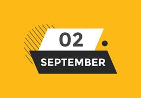 september 2 calendar reminder. 2nd september daily calendar icon template. Calendar 2nd september icon Design template. Vector illustration