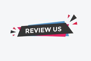 Review us Start now button. Review us User rating social banner promotion. Review Us text social media template vector