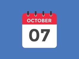 october 7 calendar reminder. 7th october daily calendar icon template. Calendar 7th october icon Design template. Vector illustration