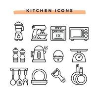 Kitchen outline icon set vector