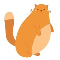 Funny fat ginger cat on white background. Hand drawn cartoon kitten. Vector illustration.