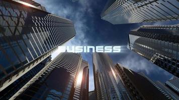 centro de negocios del distrito de negocios. timelapse de edificios reflejados de gran altura con negocios video