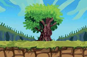 Landscape Big Tree Game background cartoon vector , game design nature asset