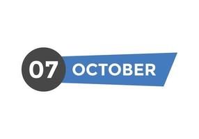 october 7 calendar reminder. 7th october daily calendar icon template. Calendar 7th october icon Design template. Vector illustration