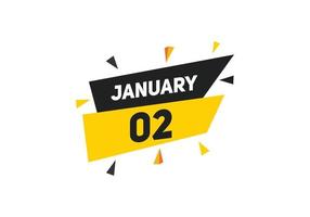 Recordatorio del calendario del 2 de enero. Plantilla de icono de calendario diario del 2 de enero. plantilla de diseño de icono de calendario 2 de enero. ilustración vectorial vector