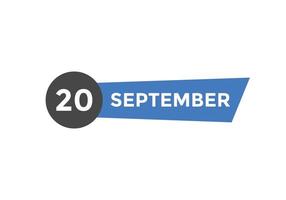 september 20 calendar reminder. 20th september daily calendar icon template. Calendar 20th september icon Design template. Vector illustration