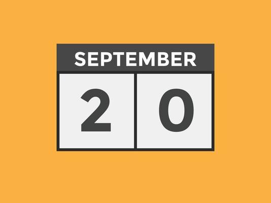 september 20 calendar reminder. 20th september daily calendar icon template. Calendar 20th september icon Design template. Vector illustration