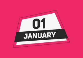Recordatorio del calendario del 1 de enero. Plantilla de icono de calendario diario del 1 de enero. plantilla de diseño de icono de calendario 1 de enero. ilustración vectorial vector