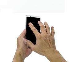 hand holding mobile smart phone  isolated on white background,clipping path photo