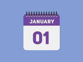 january 1 calendar reminder. 1st january daily calendar icon template. Calendar 1st january icon Design template. Vector illustration