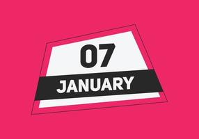 january 7 calendar reminder. 7th january daily calendar icon template. Calendar 7th january icon Design template. Vector illustration