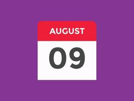 august 9 calendar reminder. 9th august daily calendar icon template. Calendar 9th august icon Design template. Vector illustration