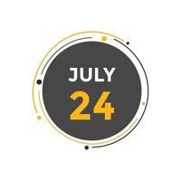 july 24 calendar reminder. 24th july daily calendar icon template. Calendar 24th july icon Design template. Vector illustration