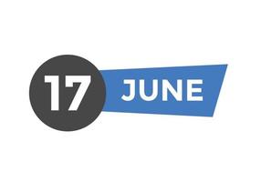 Recordatorio del calendario del 17 de junio. Plantilla de icono de calendario diario del 17 de junio. plantilla de diseño de icono de calendario 17 de junio. ilustración vectorial vector