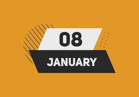 Recordatorio del calendario del 8 de enero. Plantilla de icono de calendario diario del 8 de enero. plantilla de diseño de icono de calendario 8 de enero. ilustración vectorial vector