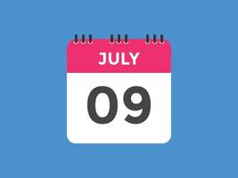 Recordatorio del calendario del 9 de julio. Plantilla de icono de calendario diario del 9 de julio. plantilla de diseño de icono de calendario 9 de julio. ilustración vectorial vector