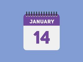 january 14 calendar reminder. 14th january daily calendar icon template. Calendar 14th january icon Design template. Vector illustration