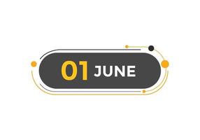 june 1 calendar reminder. 1st june daily calendar icon template. Calendar 1st june icon Design template. Vector illustration