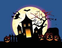 Halloween background with flying witch on the full moon vector