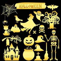 gold silhouettes happy halloween icons vector