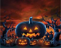 Halloween red background with pumpkins vector
