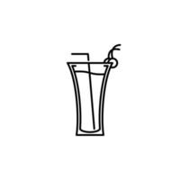 soft drink glass icon with straw and cherry on white background. simple, line, silhouette and clean style. black and white. suitable for symbol, sign, icon or logo vector