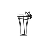 icono de vaso de refresco con paja y rodaja de limón sobre fondo blanco. simple, línea, silueta y estilo limpio. en blanco y negro. adecuado para símbolo, signo, icono o logotipo vector